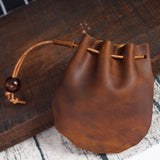 Top layer cowhide drawstring zero wallet Vintage leather coin bag Storage bag Bundle pocket bag Casual handheld small wallet - V.I.P Digital Presence