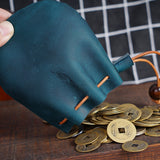 Top layer cowhide drawstring zero wallet Vintage leather coin bag Storage bag Bundle pocket bag Casual handheld small wallet - V.I.P Digital Presence