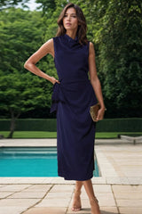 Twisted Slit Cowl Neck Sleeveless Midi Dress - V.I.P Digital Presence