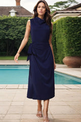 Twisted Slit Cowl Neck Sleeveless Midi Dress - V.I.P Digital Presence