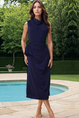 Twisted Slit Cowl Neck Sleeveless Midi Dress - V.I.P Digital Presence