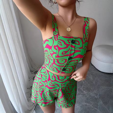 Two piece set of minimalist camisole printed shorts - V.I.P Digital Presence