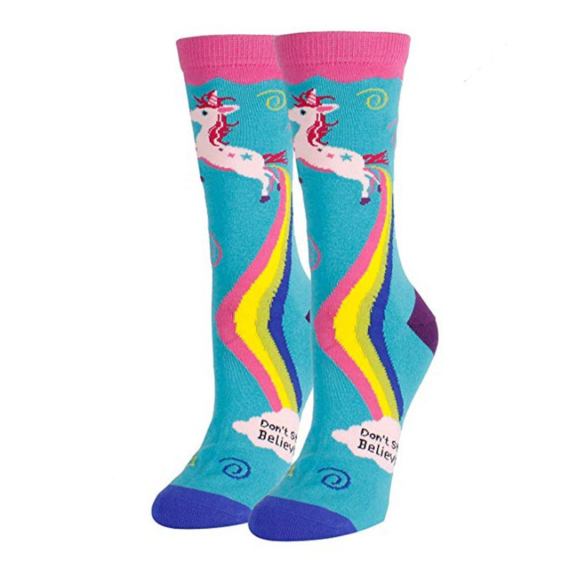 Unicorn Rainbow Printing Autumn And Winter Leisure In The Tube Sports Holiday Gift Socks - V.I.P Digital Presence