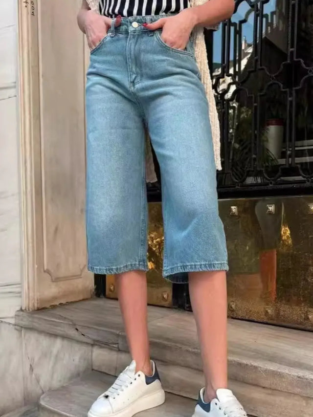 Urban casual regular washed loose women's denim pants - V.I.P Digital Presence