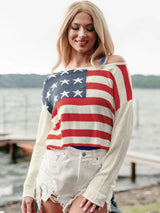 US Flag Boat Neck Long Sleeve Knit Top - V.I.P Digital Presence