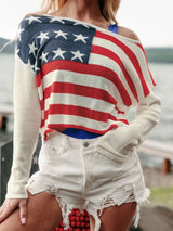 US Flag Boat Neck Long Sleeve Knit Top - V.I.P Digital Presence