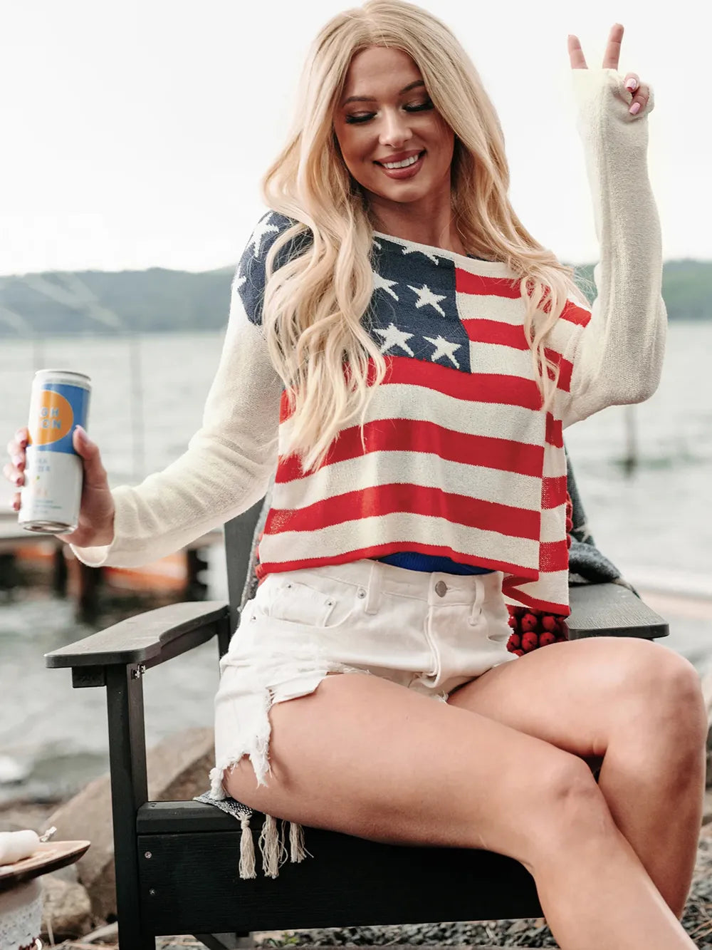 US Flag Boat Neck Long Sleeve Knit Top - V.I.P Digital Presence