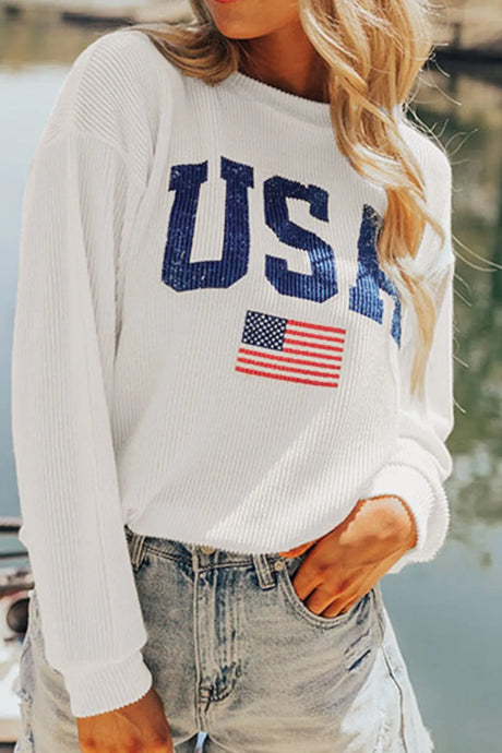 US Flag Corded Long Sleeve Sweatshirt - V.I.P Digital Presence