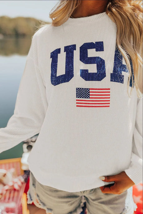US Flag Corded Long Sleeve Sweatshirt - V.I.P Digital Presence