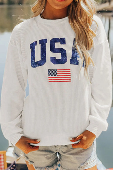 US Flag Corded Long Sleeve Sweatshirt - V.I.P Digital Presence