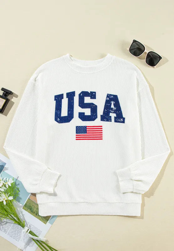 US Flag Corded Long Sleeve Sweatshirt - V.I.P Digital Presence