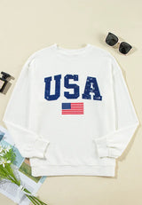 US Flag Corded Long Sleeve Sweatshirt - V.I.P Digital Presence