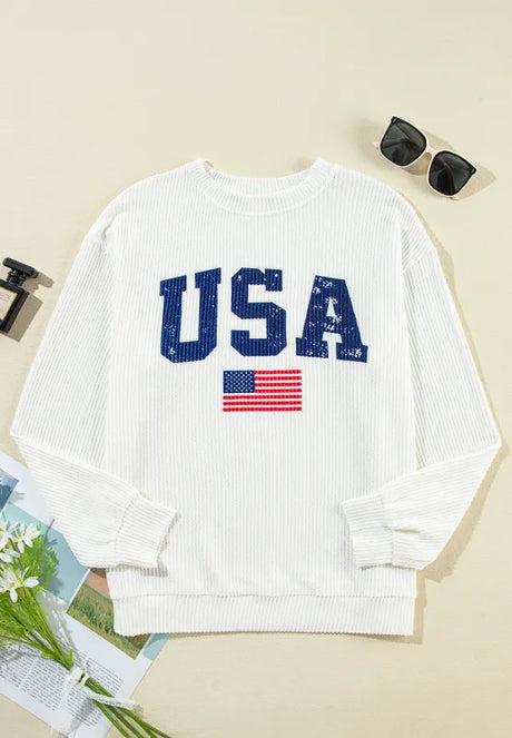 US Flag Corded Long Sleeve Sweatshirt - V.I.P Digital Presence