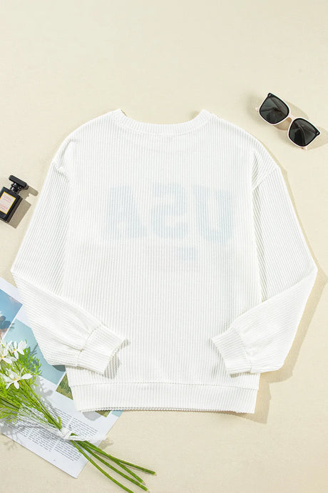 US Flag Corded Long Sleeve Sweatshirt - V.I.P Digital Presence