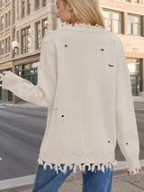 US Flag Distressed Round Neck Long Sleeve Sweater - V.I.P Digital Presence