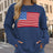 US Flag Distressed Round Neck Long Sleeve Sweater - V.I.P Digital Presence