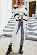 V-neck black and white striped knitted cardigan for women - V.I.P Digital Presence