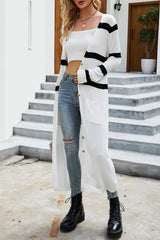 V-neck black and white striped knitted cardigan for women - V.I.P Digital Presence