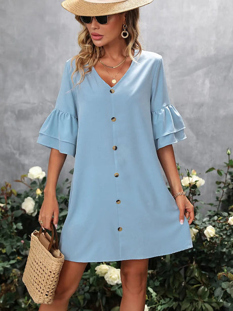V-Neck Half Sleeve Mini Dress - V.I.P Digital Presence
