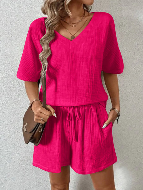 V-Neck Half Sleeve Top and Shorts Set - V.I.P Digital Presence