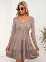 V-Neck Long Sleeve Tiered Dress - V.I.P Digital Presence