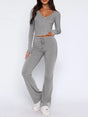 V-Neck Long Sleeve Top and Pants Set - V.I.P Digital Presence