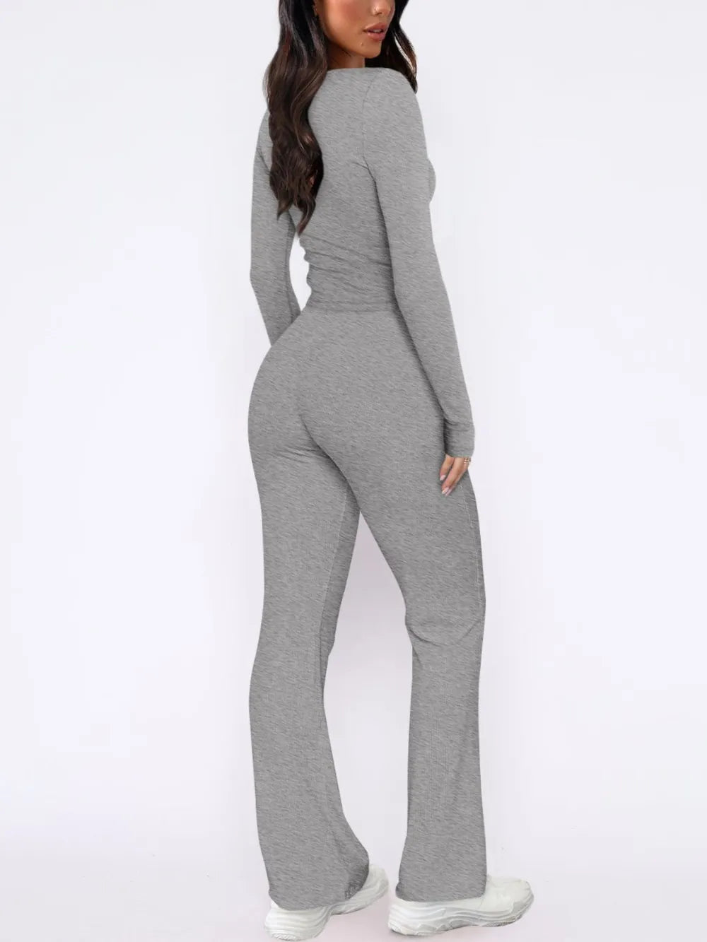 V-Neck Long Sleeve Top and Pants Set - V.I.P Digital Presence
