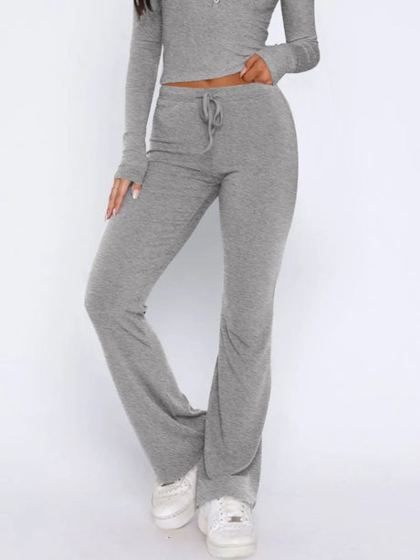 V-Neck Long Sleeve Top and Pants Set - V.I.P Digital Presence