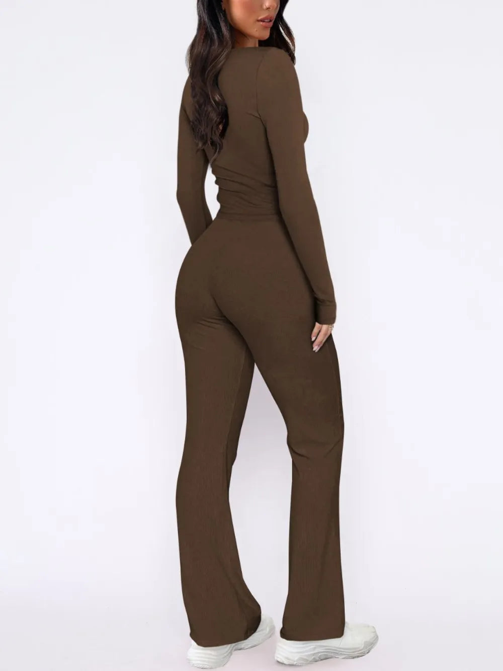 V-Neck Long Sleeve Top and Pants Set - V.I.P Digital Presence
