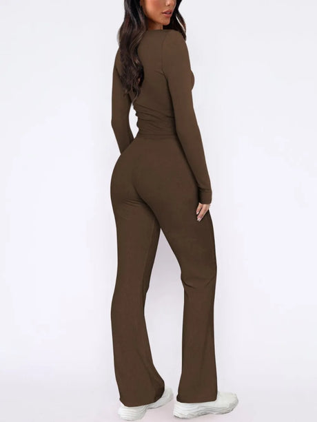 V-Neck Long Sleeve Top and Pants Set - V.I.P Digital Presence