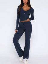 V-Neck Long Sleeve Top and Pants Set - V.I.P Digital Presence