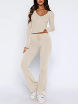 V-Neck Long Sleeve Top and Pants Set - V.I.P Digital Presence