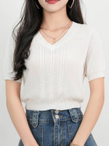 V-Neck Short Sleeve Knit Top - V.I.P Digital Presence