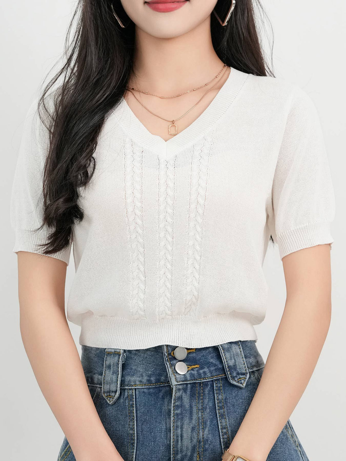 V-Neck Short Sleeve Knit Top - V.I.P Digital Presence