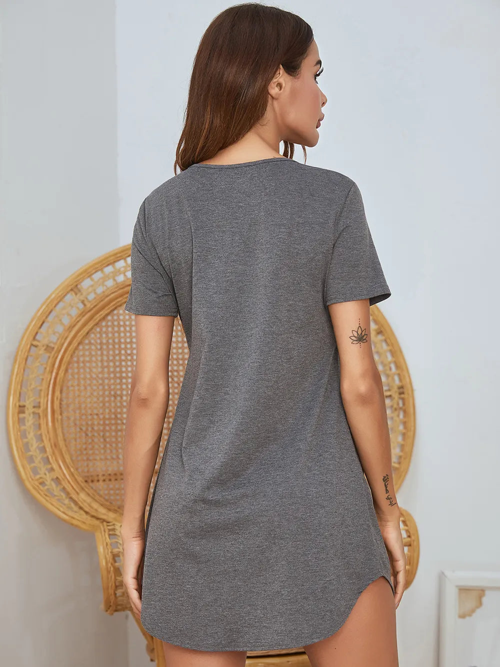 V-Neck Short Sleeve Lounge Dress - V.I.P Digital Presence