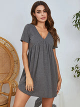 V-Neck Short Sleeve Lounge Dress - V.I.P Digital Presence