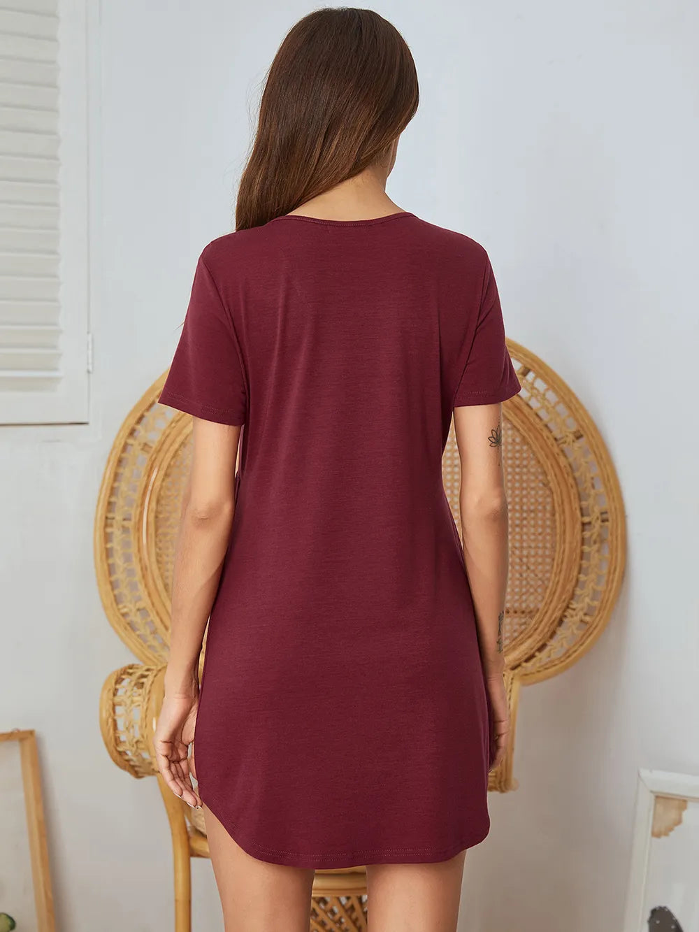 V-Neck Short Sleeve Lounge Dress - V.I.P Digital Presence