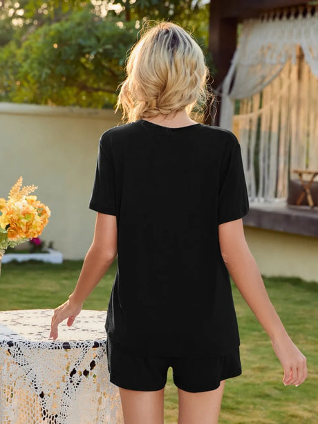 V-Neck Short Sleeve Top and Pocketed Shorts Lounge Set - V.I.P Digital Presence