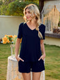 V-Neck Short Sleeve Top and Pocketed Shorts Lounge Set - V.I.P Digital Presence