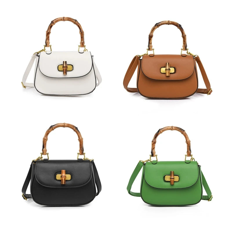 Vintage Saddle Bag with Bamboo Handle Messenger Bag Leather Handbag Shoulder Bag Crossbody Bag Gift for Valentine's Day - V.I.P Digital Presence