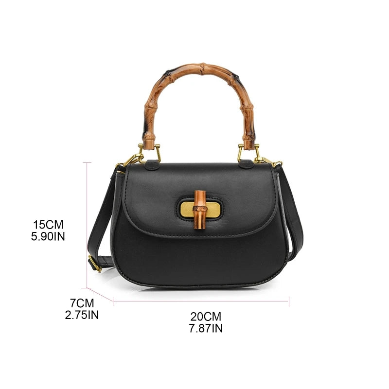 Vintage Saddle Bag with Bamboo Handle Messenger Bag Leather Handbag Shoulder Bag Crossbody Bag Gift for Valentine's Day - V.I.P Digital Presence