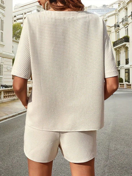 Waffle-Knit Half Sleeve Top and Shorts Set - V.I.P Digital Presence