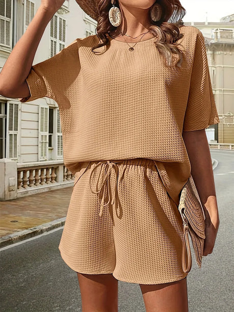 Waffle-Knit Half Sleeve Top and Shorts Set - V.I.P Digital Presence