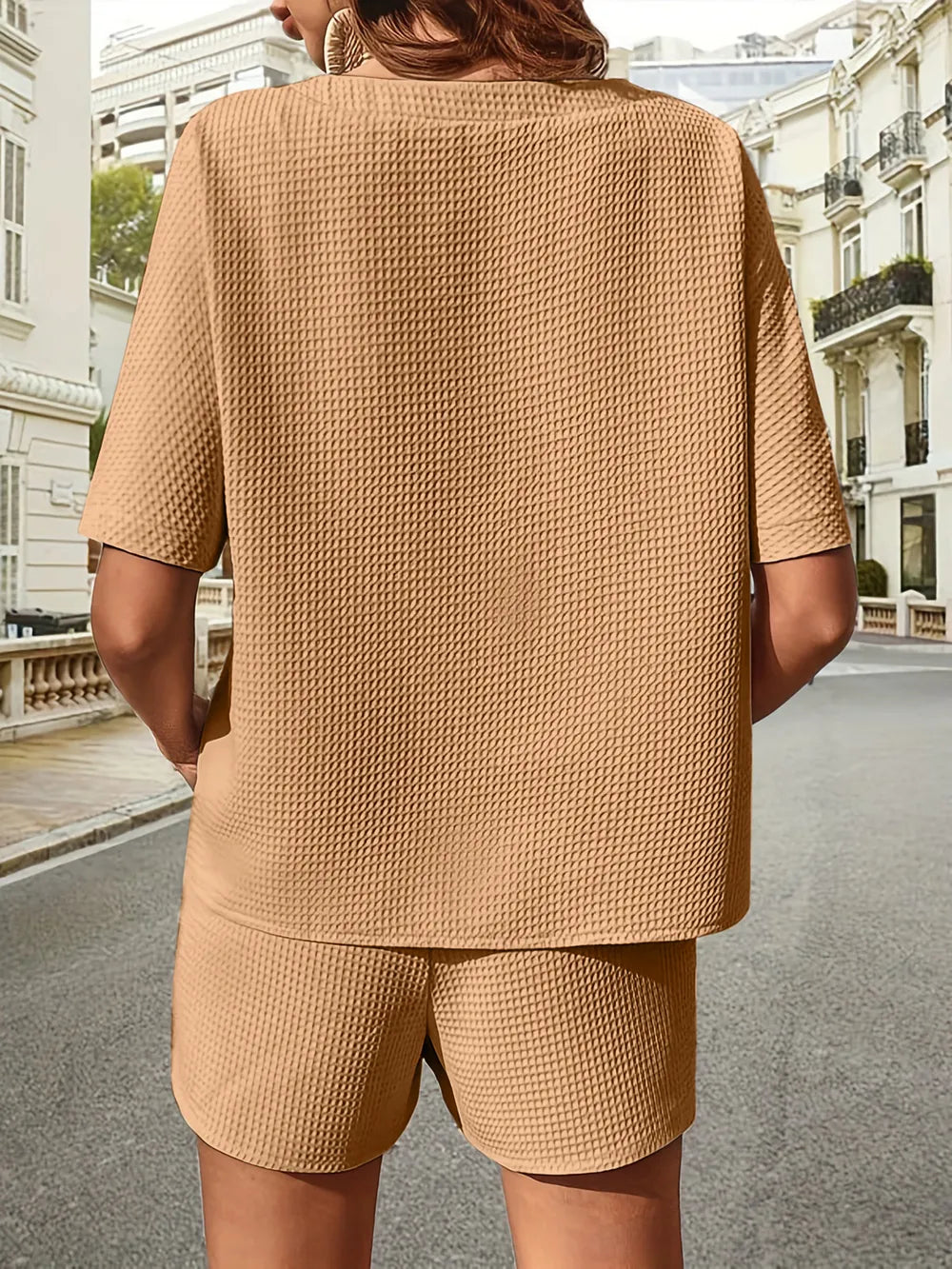 Waffle-Knit Half Sleeve Top and Shorts Set - V.I.P Digital Presence