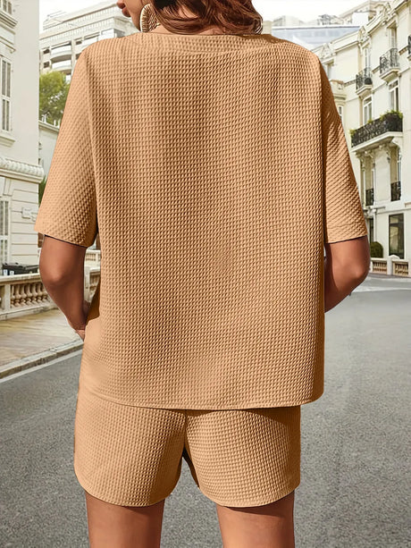 Waffle-Knit Half Sleeve Top and Shorts Set - V.I.P Digital Presence