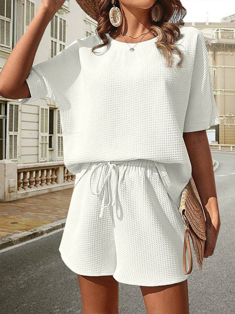 Waffle-Knit Half Sleeve Top and Shorts Set - V.I.P Digital Presence