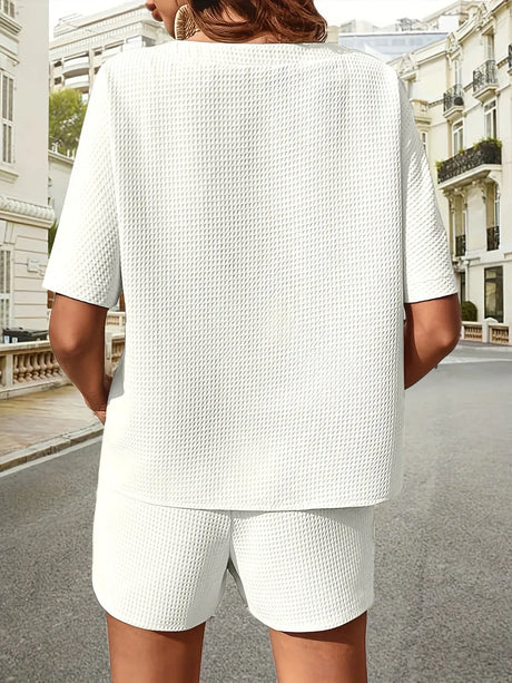 Waffle-Knit Half Sleeve Top and Shorts Set - V.I.P Digital Presence