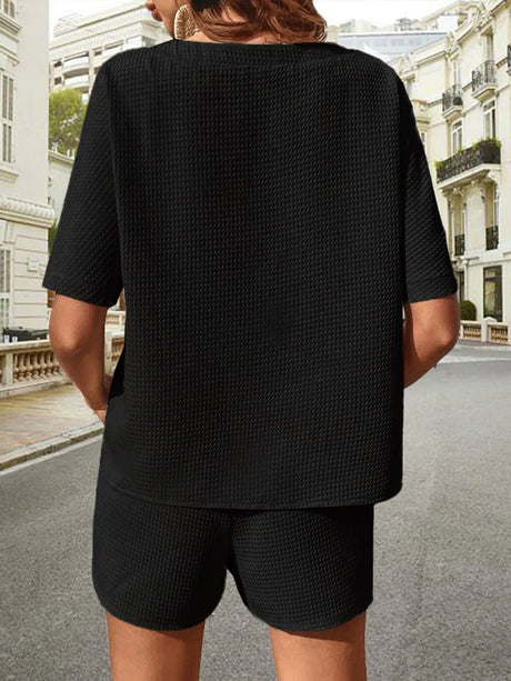 Waffle-Knit Half Sleeve Top and Shorts Set - V.I.P Digital Presence