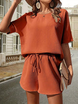 Waffle-Knit Half Sleeve Top and Shorts Set - V.I.P Digital Presence