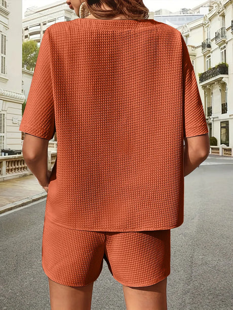 Waffle-Knit Half Sleeve Top and Shorts Set - V.I.P Digital Presence